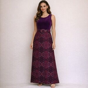 Vintage Coco California Velvet & Tapestry Maxi Dress Belted Whimsy Romantic XS/S